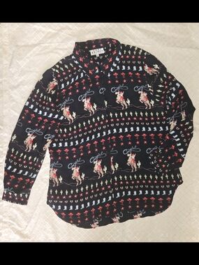 Cowgirl Print Button-Down Shirt - Black